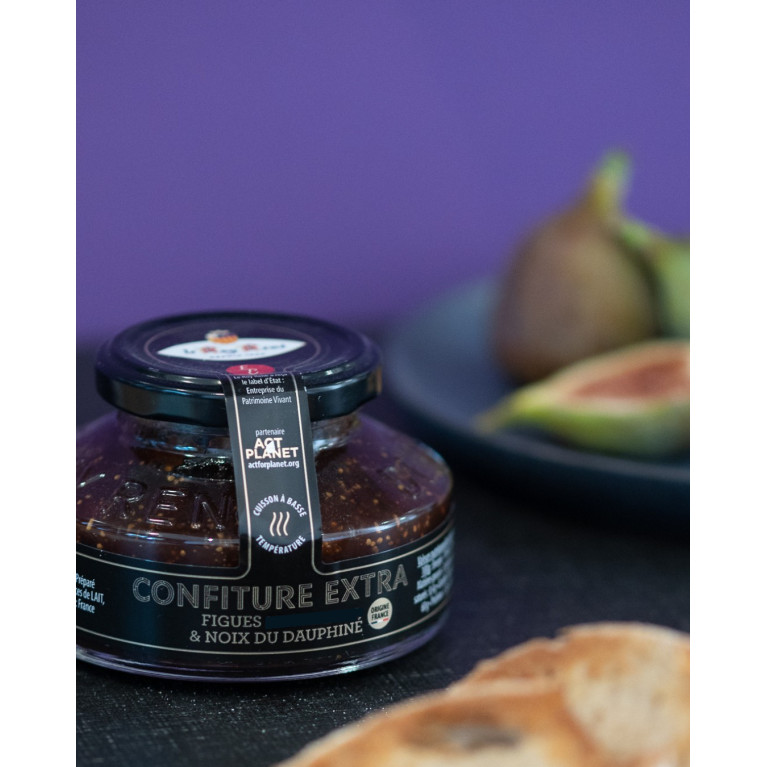 Pot de confiture extra aux figues de Provence et noix du Dauphiné